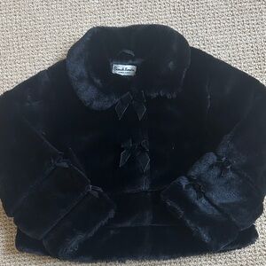 Sarah Louise Black Faux Fur With Bows Girls Coat